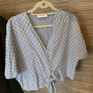 Blue & white checked blouse w/ a tie